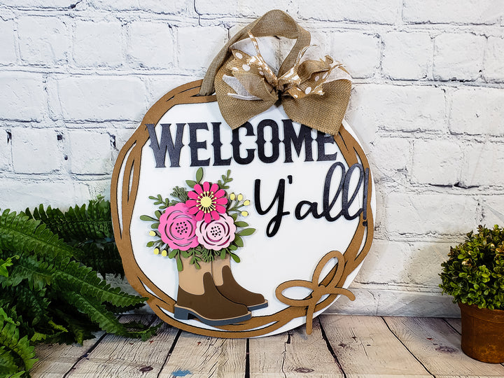 Welcome Y'all Boots Door Hanger - Finished