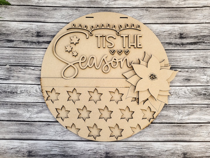 DIY 'Tis The Season Poinsettia Door Hanger - Unfinished
