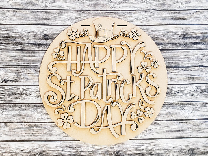 DIY Happy St Patricks Day Clover and Hat Door Hanger - Unfinished