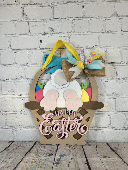 Happy Easter Bunny Butt Basket Door Hanger - Finished