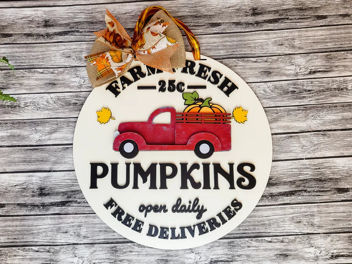 Farm Fresh Pumpkin Truck Door Hanger Sign - Finished