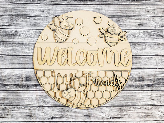 DIY Bees Welcome Friends Door Hanger - Unfinished