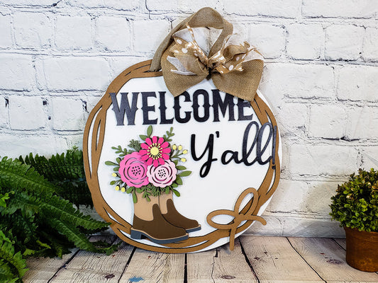 Welcome Y'all Boots Door Hanger - Finished
