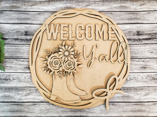 DIY Welcome Y'all Boots Door Hanger - Unfinished