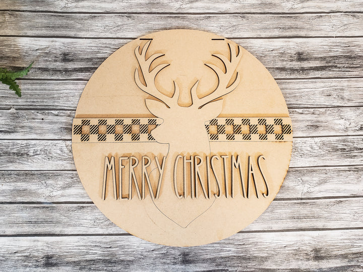 DIY Merry Christmas Reindeer Door Hanger - Unfinished