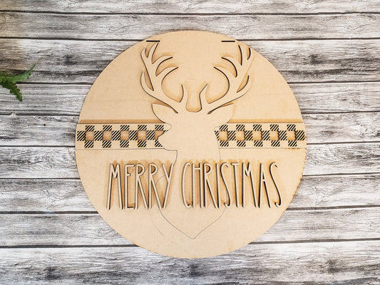 DIY Merry Christmas Reindeer Door Hanger - Unfinished