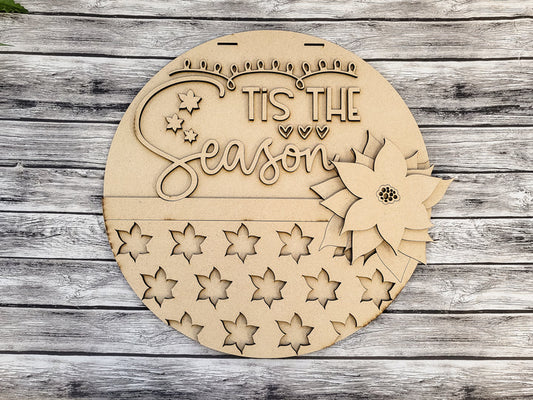 DIY 'Tis The Season Poinsettia Door Hanger - Unfinished