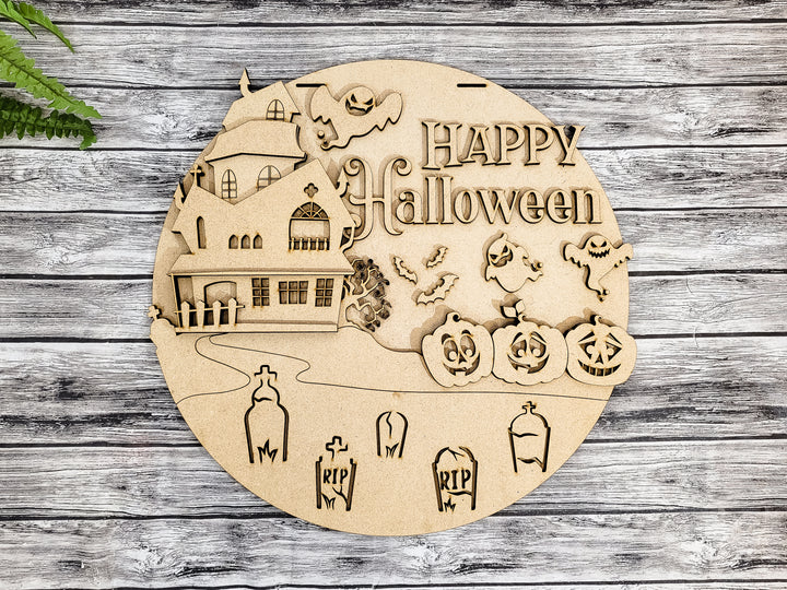 DIY Happy Halloween Mansion Door Hanger - Unfinished