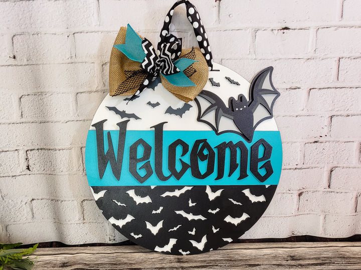 Halloween Welcome Bats Door Hanger - Finished
