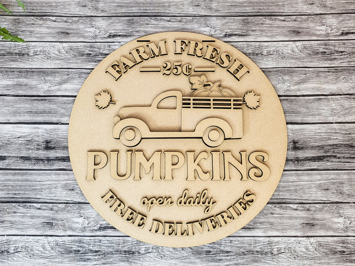 DIY Farm Fresh Pumpkin Truck Door Hanger - Unfinished
