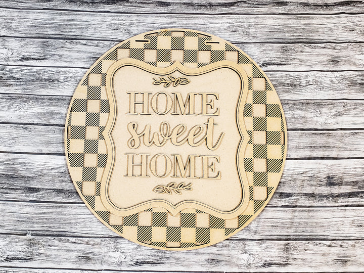 DIY Home Sweet Home Buffalo Plaid Door Hanger - Unfinished
