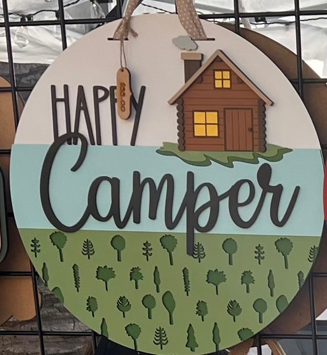 Happy Camper Door Cabin Hanger Sign - Finished