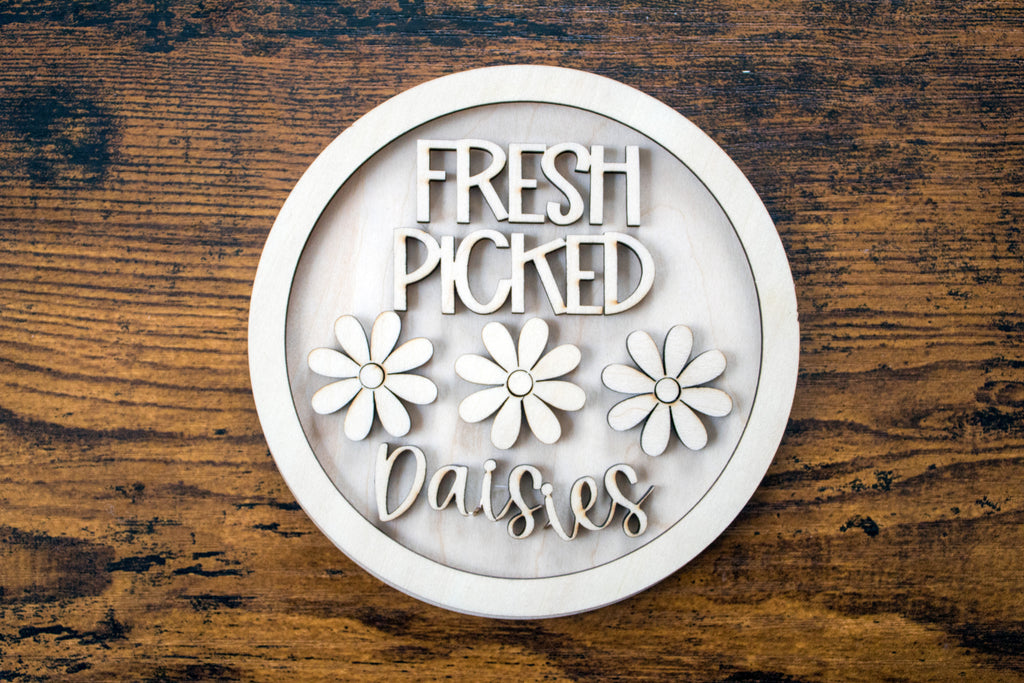 DIY Tiered Tray 6" Round Fresh Picked Daisies - Unfinished