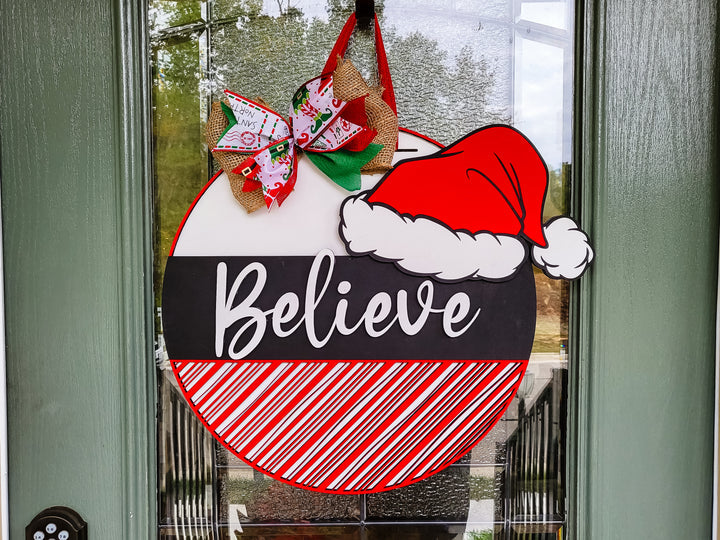 Believe Hat and Candy Cane Pattern Door Hanger - Finished