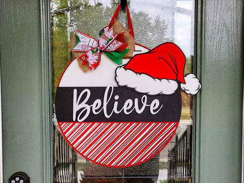 Believe Hat and Candy Cane Pattern Door Hanger - Finished