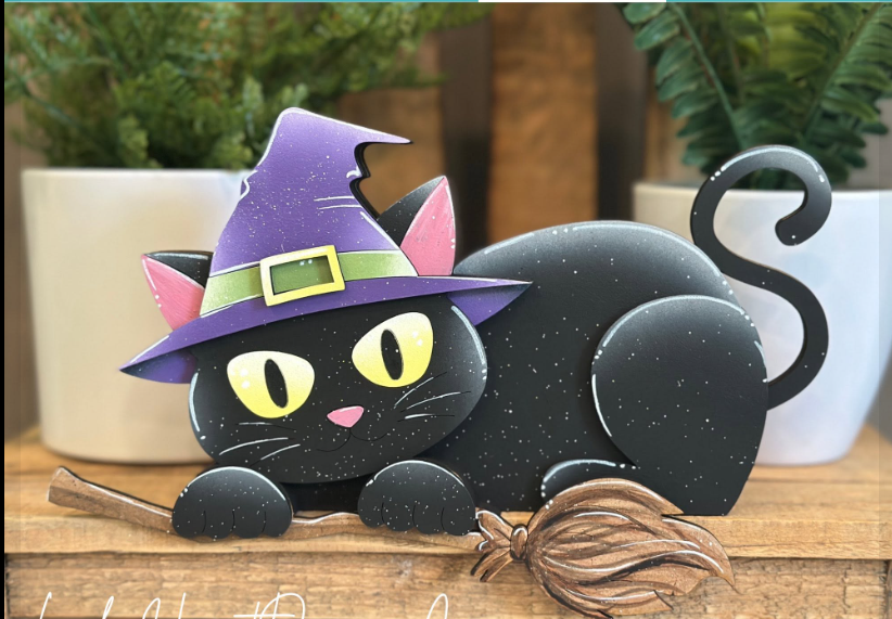 Black Cat Hanging Shelf Sitter - Wood Only Unfinished