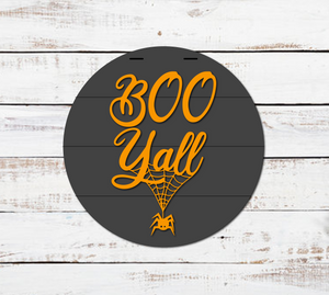 Boo Y'all Spider Web Round Door Hanger - Finished