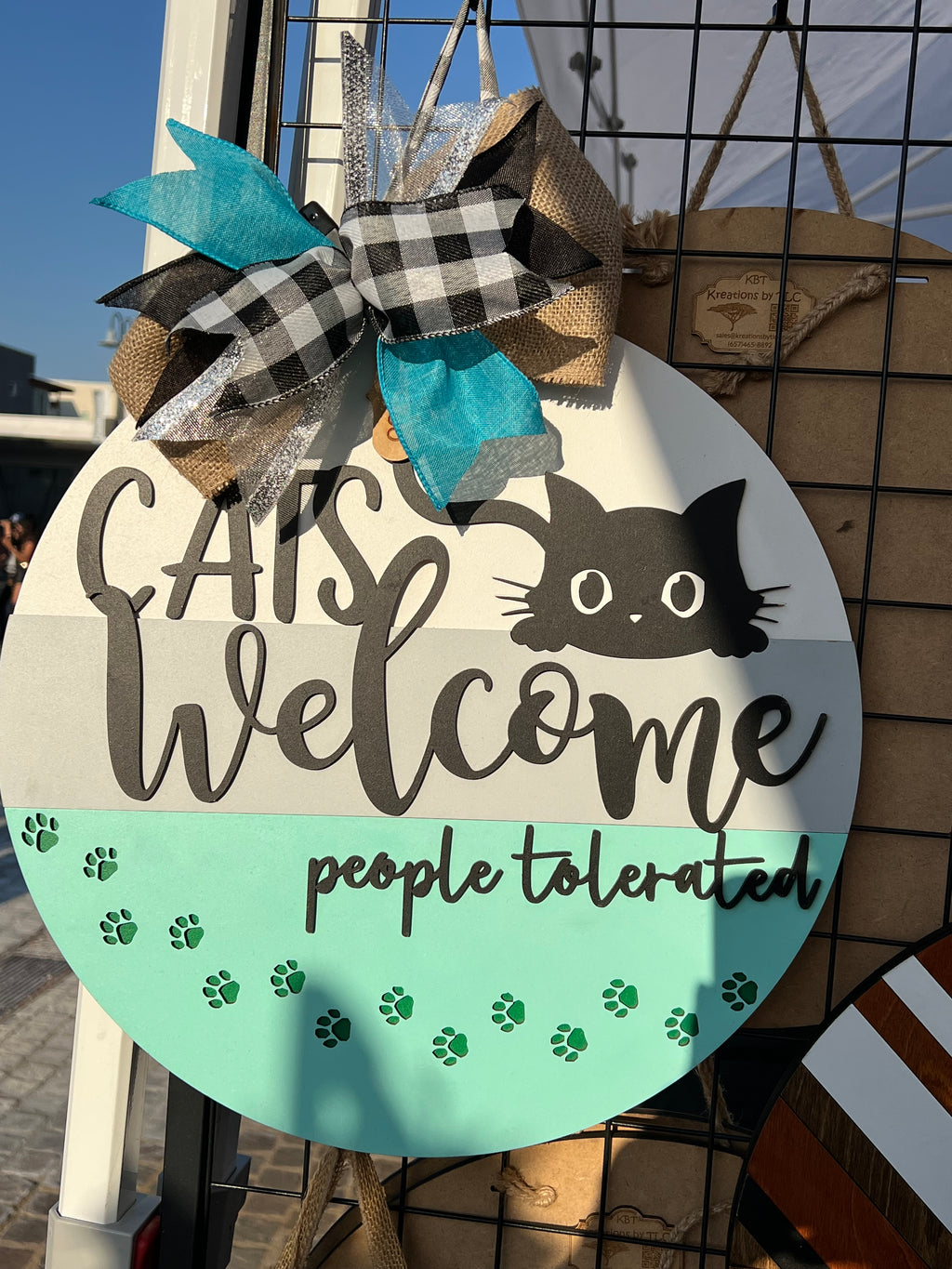 Cats Welcome Door Hanger Sign - Finished