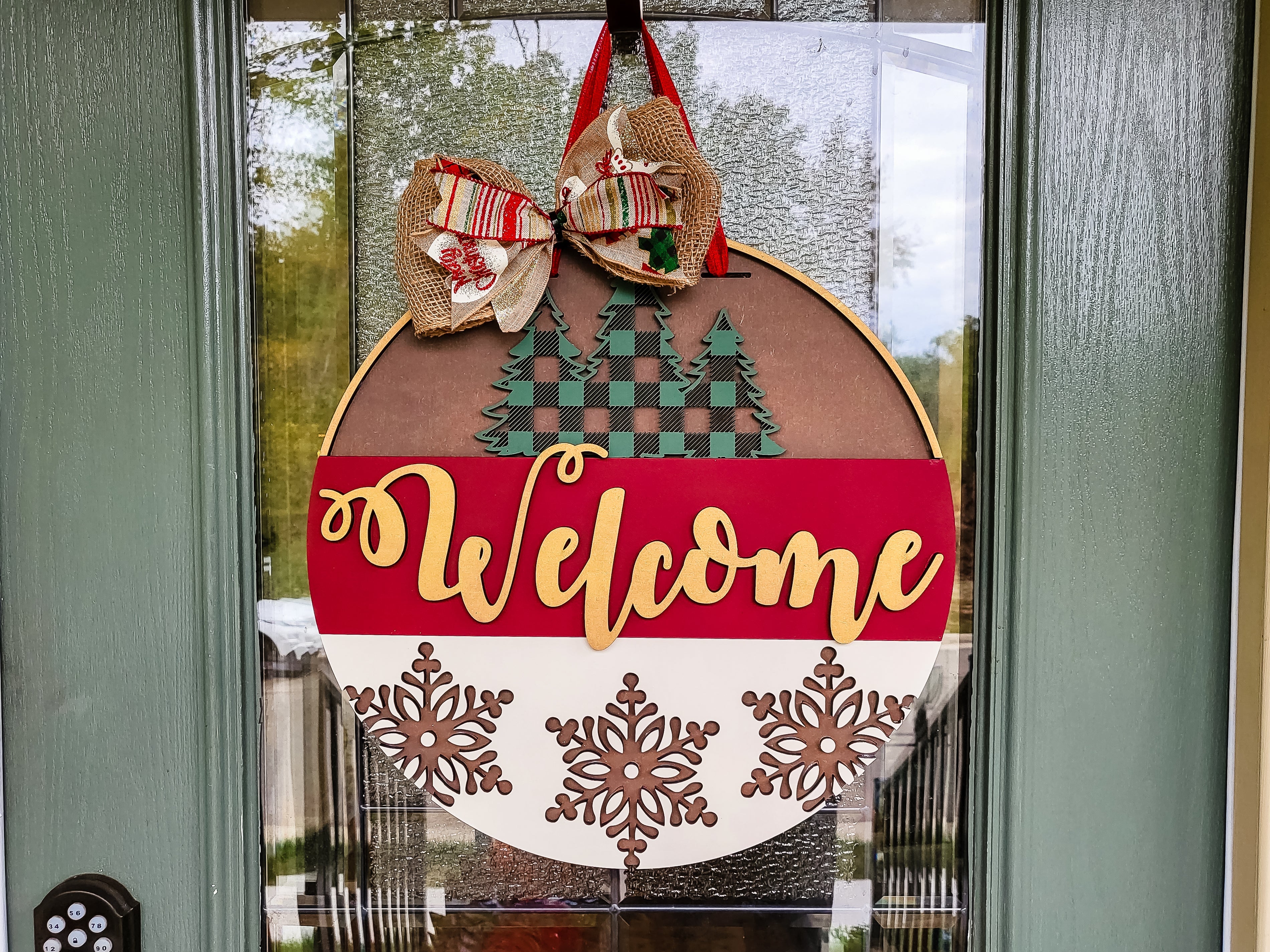 Welcome Plaid Trees Door Hanger Sign - Finished