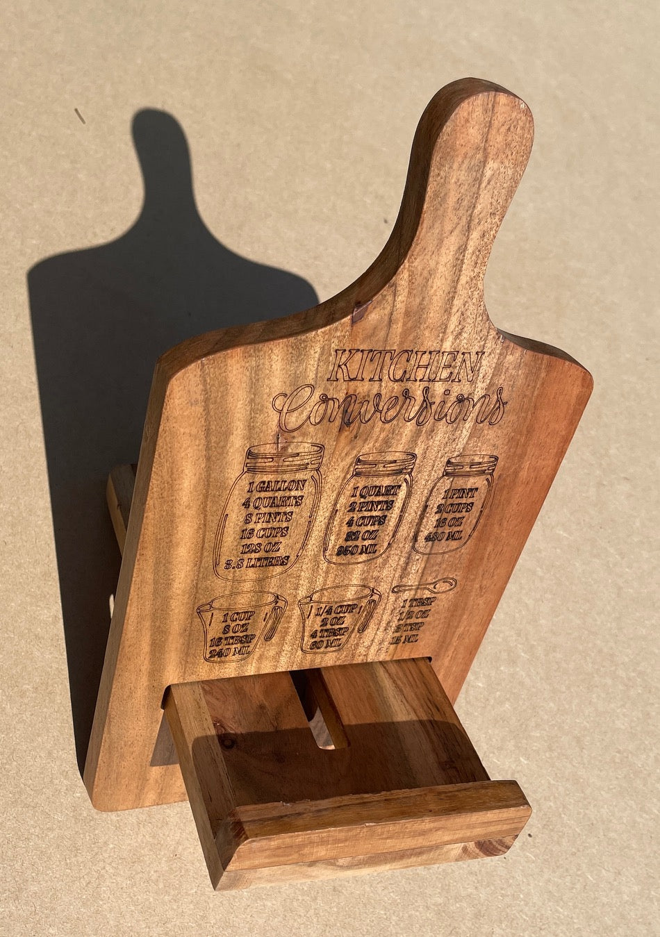 Acacia Tablet / Cookbook Stand, w/Conversions and Cooking Temperatures