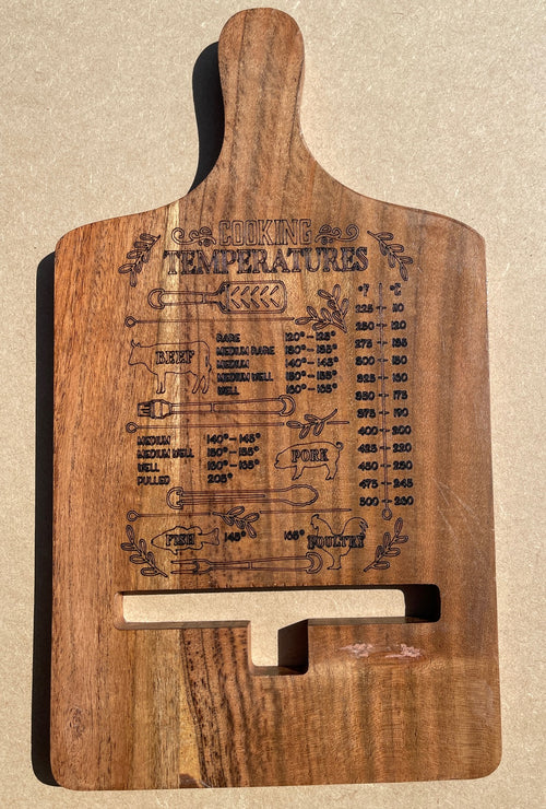 Acacia Tablet / Cookbook Stand, w/Conversions and Cooking Temperatures