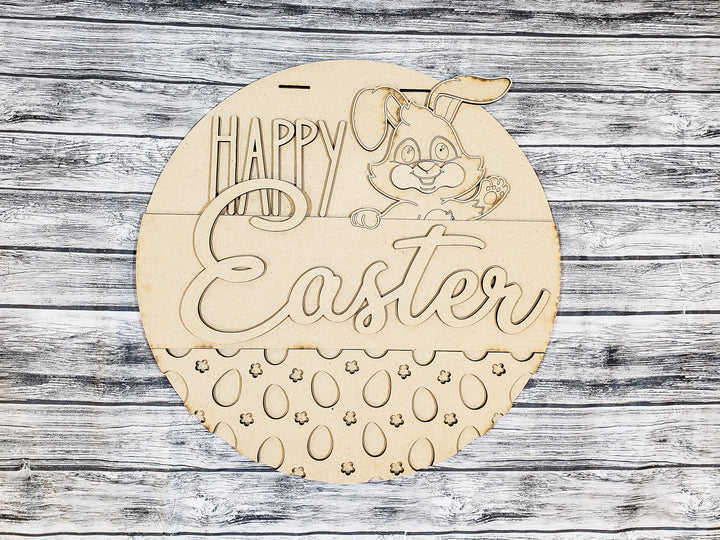 DIY Happy Easter Waving Bunny Door Hanger - Unfinished