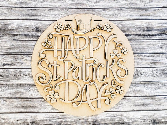 DIY Happy St Patricks Day Clover and Hat Door Hanger - Unfinished
