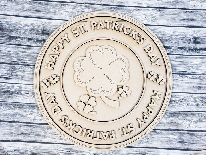 DIY Happy St Patricks Day Round Rings Door Hanger - Unfinished