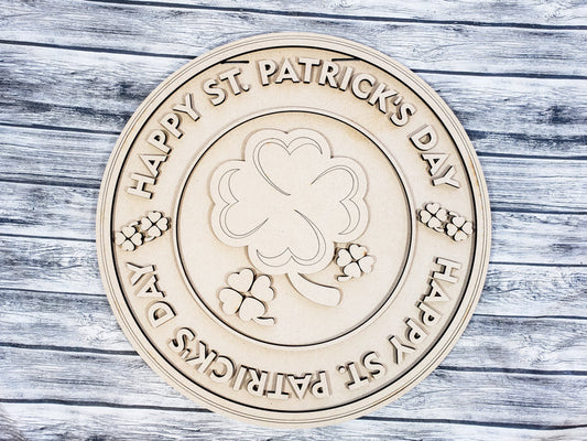 DIY Happy St Patricks Day Round Rings Door Hanger - Unfinished