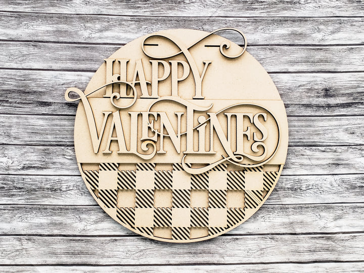 DIY Happy Valentines Buffalo Plaid Door Hanger - Unfinished
