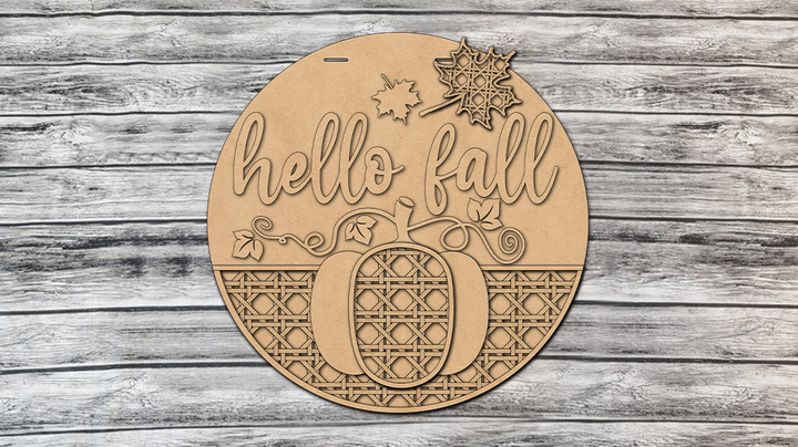 DIY Hello Fall Rattan Pumpkin Door Hanger - Unfinished