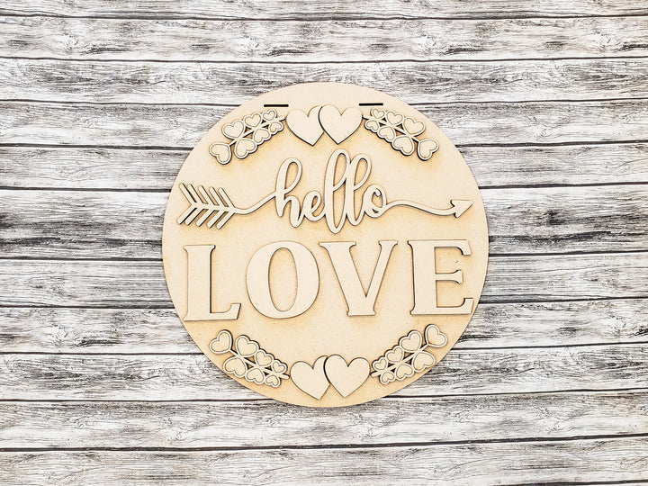 DIY Hello Love Hearts and Twigs Door Hanger - Unfinished