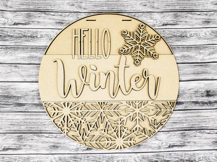 DIY Hello Winter Snowflake Pattern Door Hanger - Unfinished