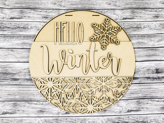 DIY Hello Winter Snowflake Pattern Door Hanger - Unfinished