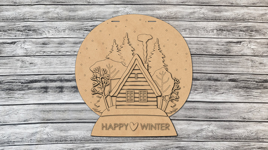 DIY Snow Globe Happy Winter House Door Hanger - UNFINISHED