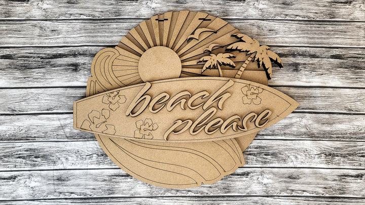 DIY Beach Please SurfBoard Door Hanger - Unfinished