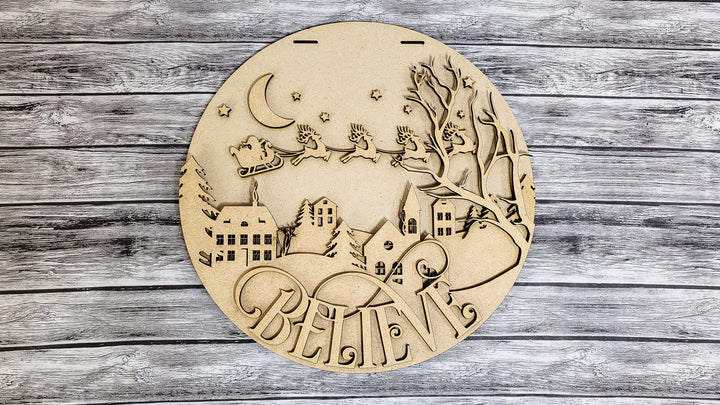 DIY Believe Layered Village Door Hanger - Unfinished