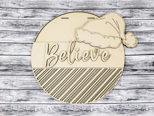 DIY Believe Hat and Candy cane Pattern Door Hanger - Unfinished