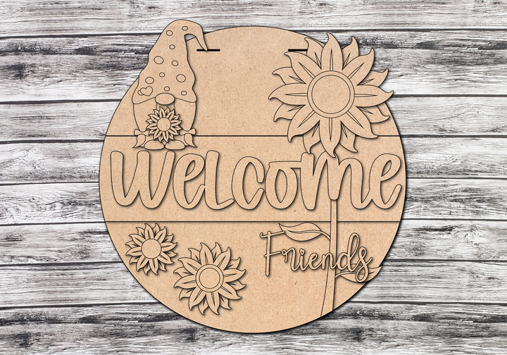 DIY Welcome Friends Gnome Sunflower Door Hanger - Unfinished
