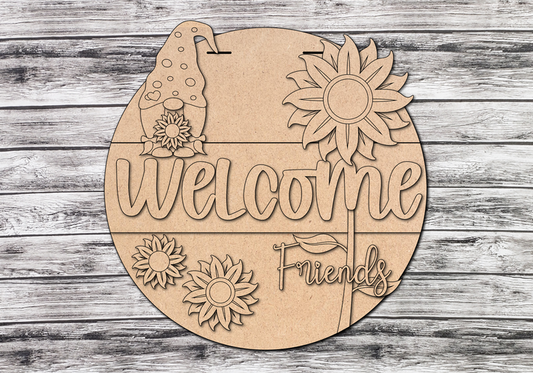 DIY Welcome Friends Gnome Sunflower Door Hanger - Unfinished