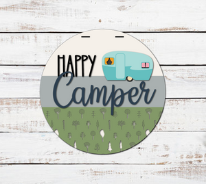 Happy Camper Trailer Door Hanger Sign - Finished