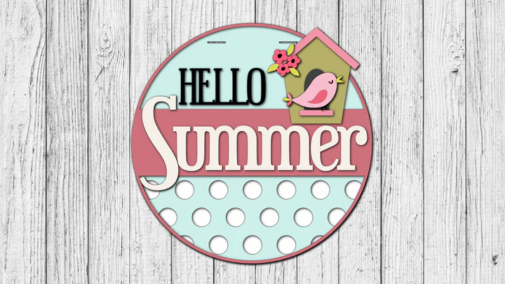 Hello Summer Birdhouse Door Hanger Sign - Finished