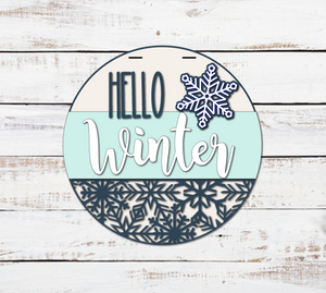 DIY Hello Winter Snowflake Pattern Door Hanger - Unfinished