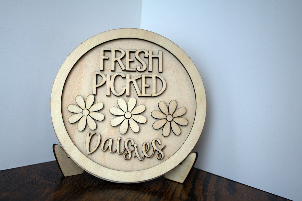 DIY Tiered Tray 6" Round Fresh Picked Daisies - Unfinished