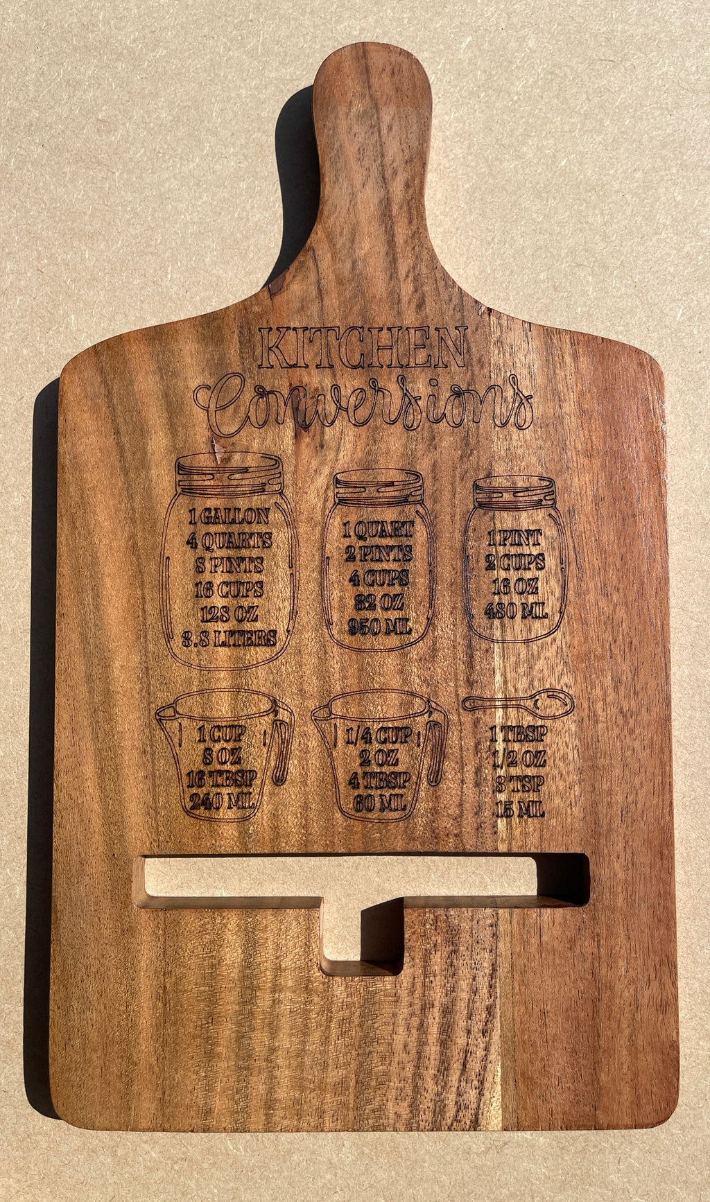 Acacia Tablet / Cookbook Stand, w/Conversions and Cooking Temperatures