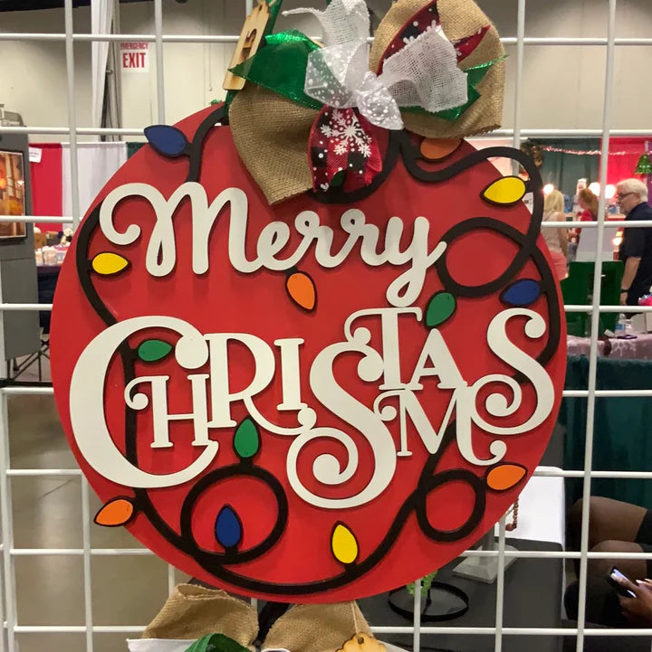 Merry Christmas Lights Door Hanger Sign - Finished