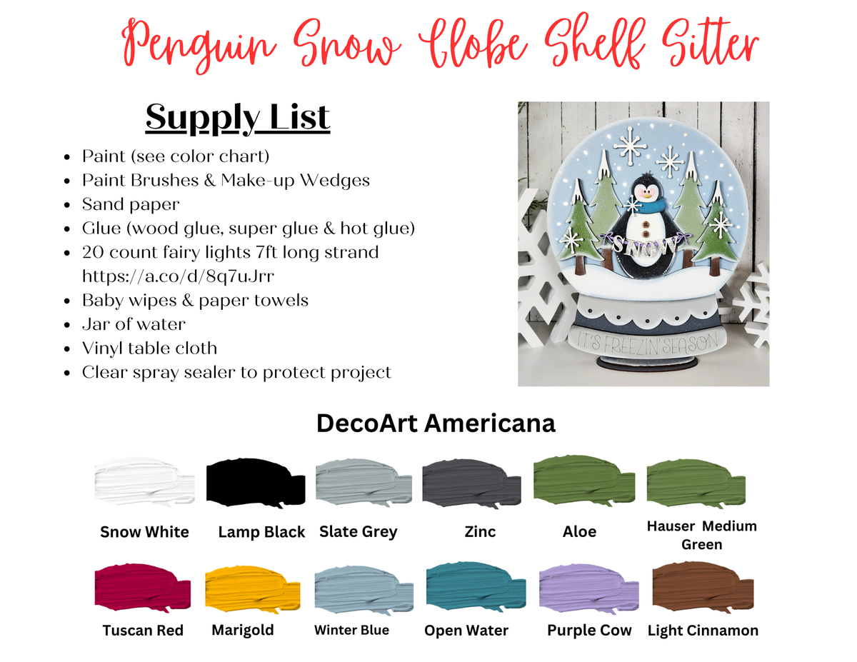 DIY Penguin Light Up Snowglobe With Lights - UnFinsihed Wood Only