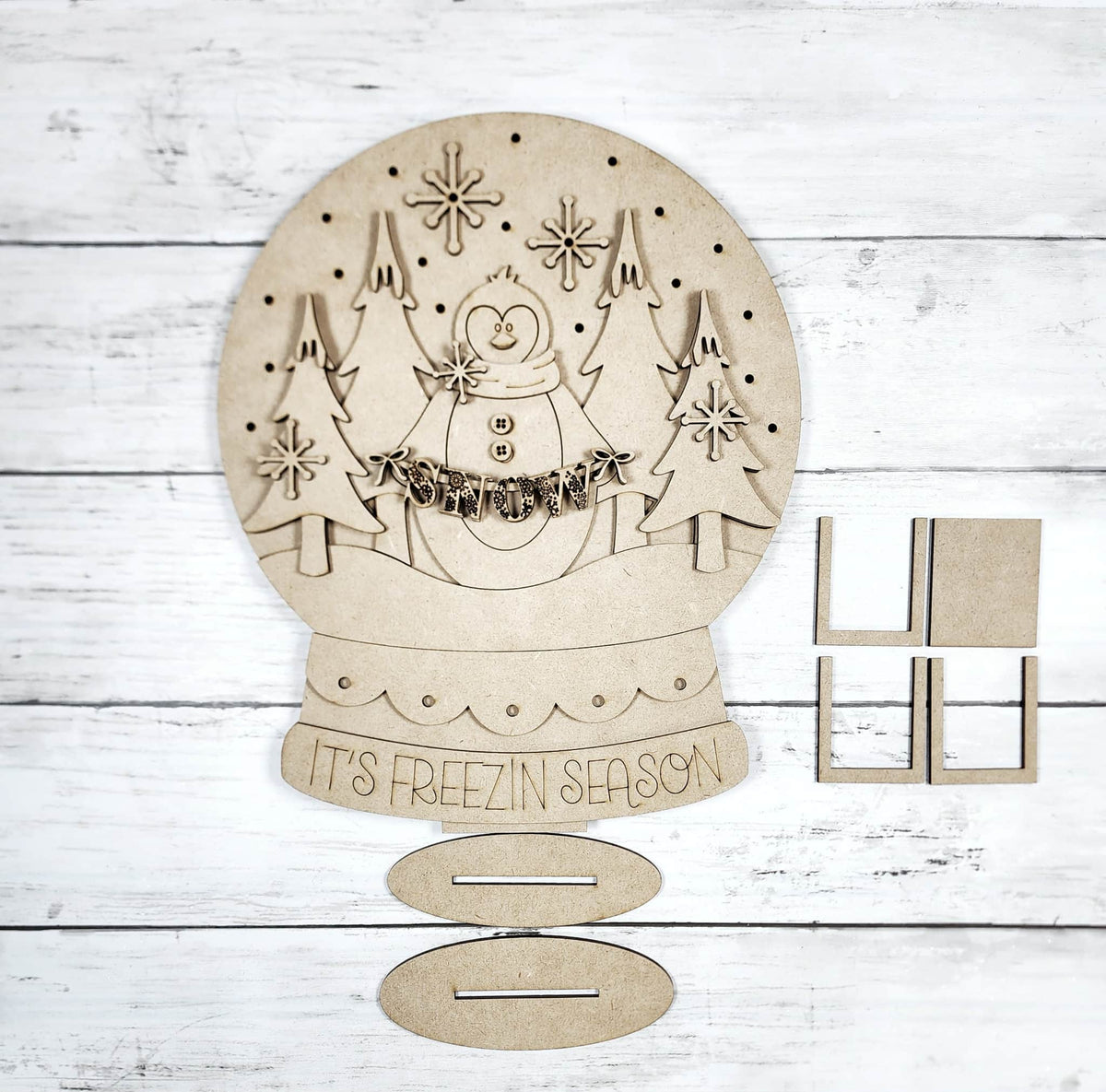 DIY Penguin Light Up Snowglobe With Lights - UnFinsihed Wood Only
