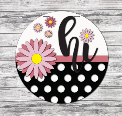 Hi Daisy Polka Dot Door Hanger - Finished