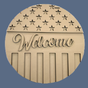 DIY Welcome American Flag with Thin Line Door Hanger Sign - Unfinished